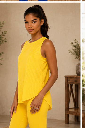Sheer Striped Mesh Active Tank with Cut-Out Back Blue
